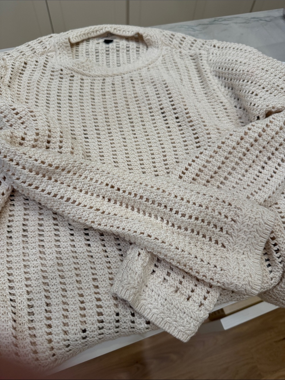 Universal Thread Open-Knit Crewneck Sweater in Cream